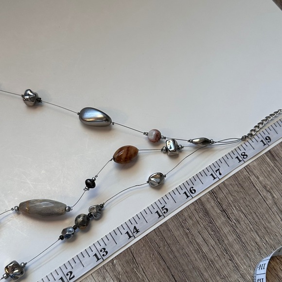 Chico's Layered Beaded Necklace Silver Tone Natural Stone Multi Strand - Picture 6 of 6